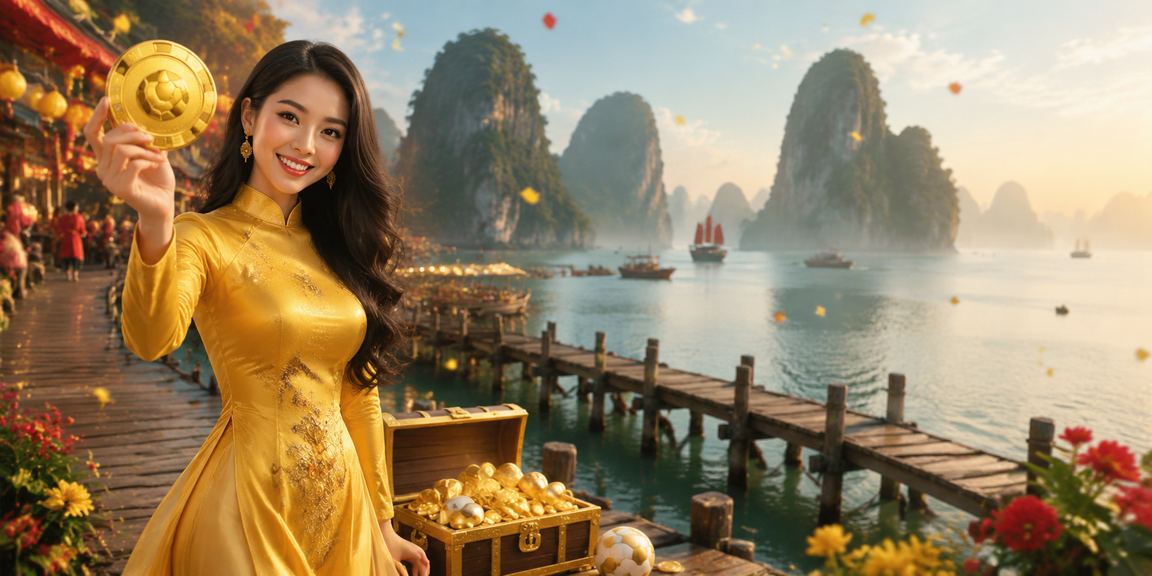 Người phụ nữ mặc áo dài tại vịnh Hạ Long theo dõi kèo bóng đá và cá cược trực tuyến