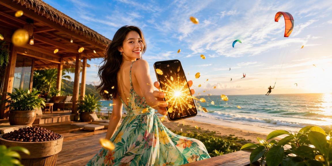 Người dùng Mũi Né trải nghiệm do7 trên điện thoại bên tách cà phê buổi sáng